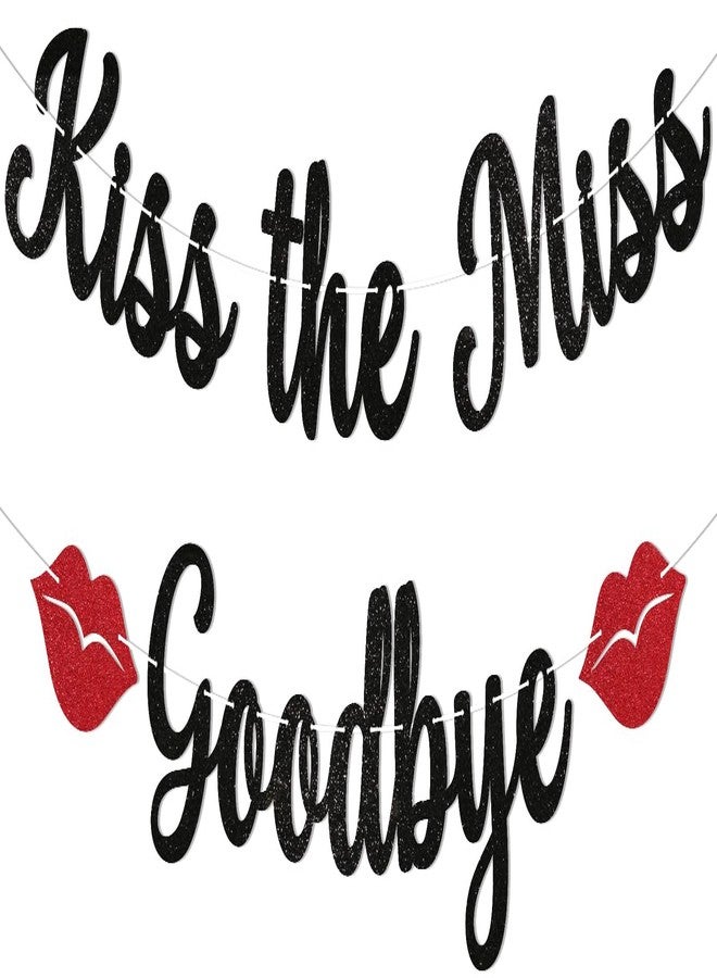 Ramciyo Kiss The Miss Goodbye Banner - Miss to Mrs Bachelorette Hen Party Decorations Bridal Shower Engagement Party Valentines Galentines Decorations Black Glitter - Image 1